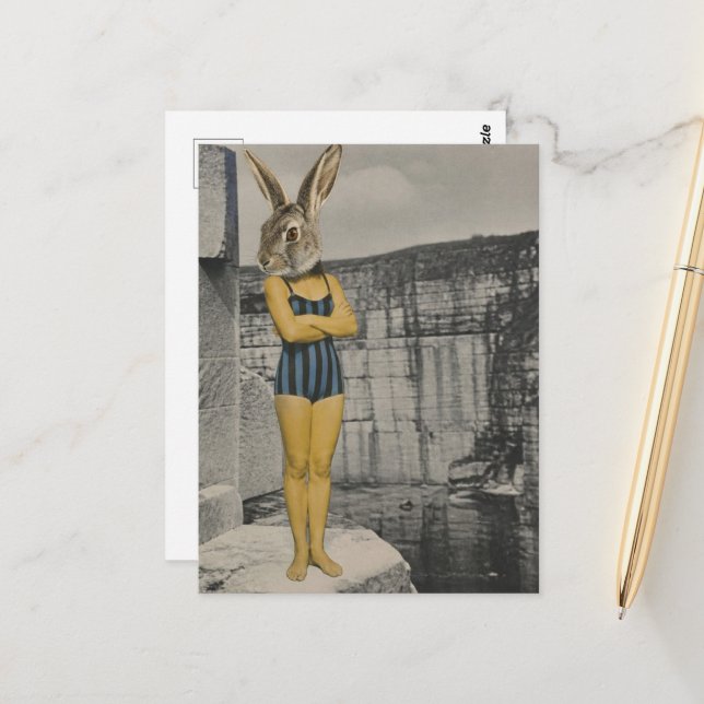 Kaninchenfrau im Steinbruch Postkarte (Vorderseite/Rückseite Beispiel)