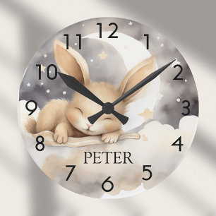 Kaninchenmoon Himmelsbeige niedliches Kinderzimmer Runde Wanduhr