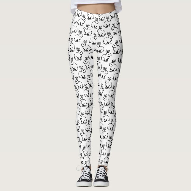 Kaninchenmuster - Schwarz und Weiß Leggings (Vorderseite)