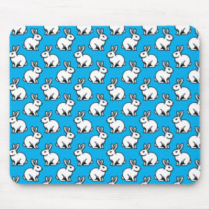 Kaninchenmuster - Schwarz und Weiß mit Sky Blue Mousepad