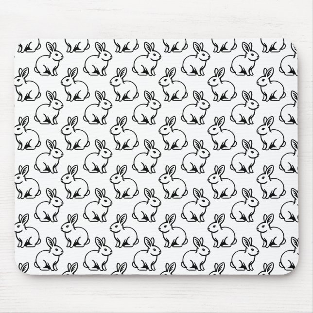 Kaninchenmuster - Schwarz und Weiß Mousepad (Vorne)