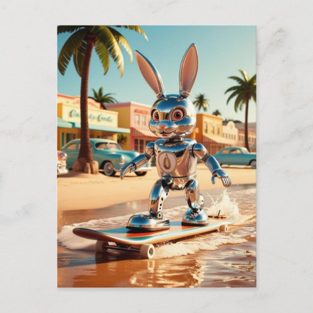 Kaninchenwalze Skaten am Strand Postkarte (Vorderseite)