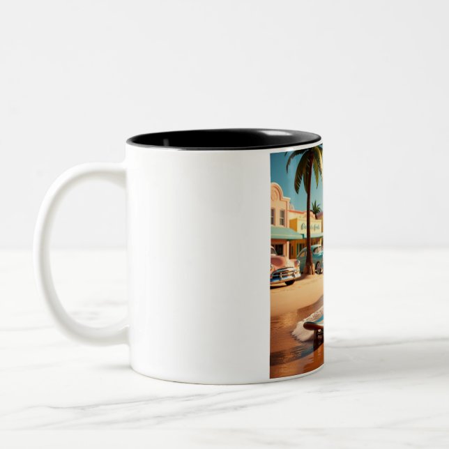 Kaninchenwalze Skaten am Strand Zweifarbige Tasse (Links)