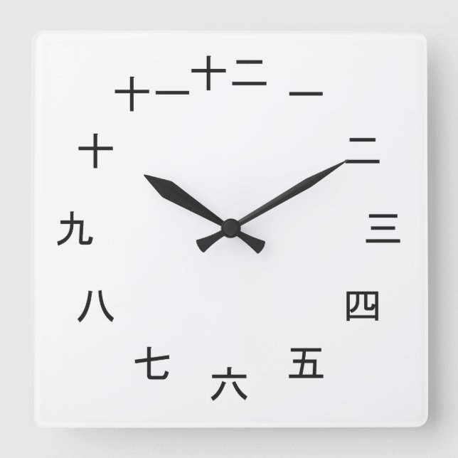 Kanji Clock 1-12 Quadratische Wanduhr (Vorderseite)