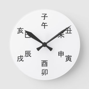Kanji Clock - Chinese Zodiac - Time of the Day - Runde Wanduhr