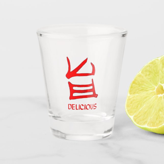 Kanji Leckeres rotes Schussglas Schnapsglas (Vorderseite)