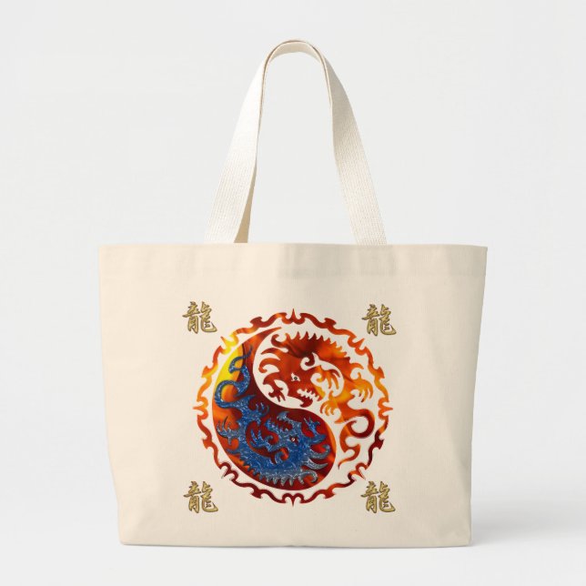 KANJI-Symbol für DRAGON Yin & Yang Asian Art Bags Jumbo Stoffbeutel (Vorne)