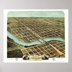 Kankakee, IL Panorama Karte - 1869 Poster