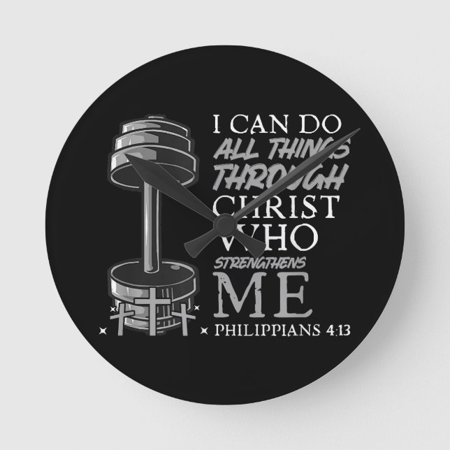 Kann alles tun, was Weightlifter Gym Christliche B Runde Wanduhr (Vorderseite)