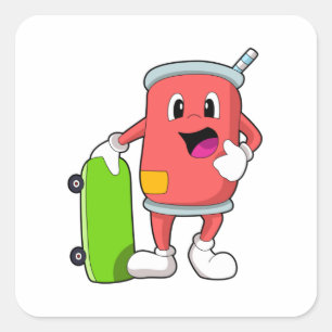 Kann als Skater mit Skateboard Quadratischer Aufkleber