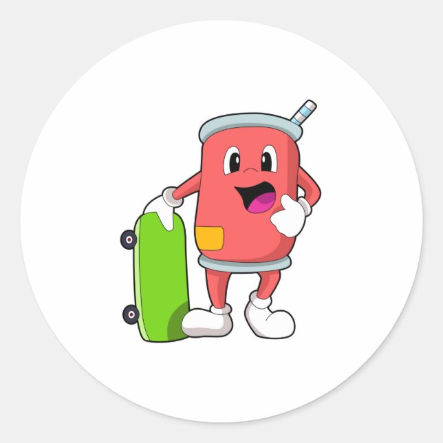 Kann als Skater mit Skateboard Runder Aufkleber (Vorderseite)