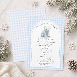 Kann kaum warten Blaue Winter Eisbär Baby Shower Einladung