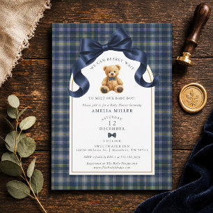 Kann kaum warten Karo-Polo-Teddybär-Baby-Party Einladung