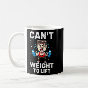 Kann kein Gewicht wiegen, um den Bodybuilder zu he Kaffeetasse