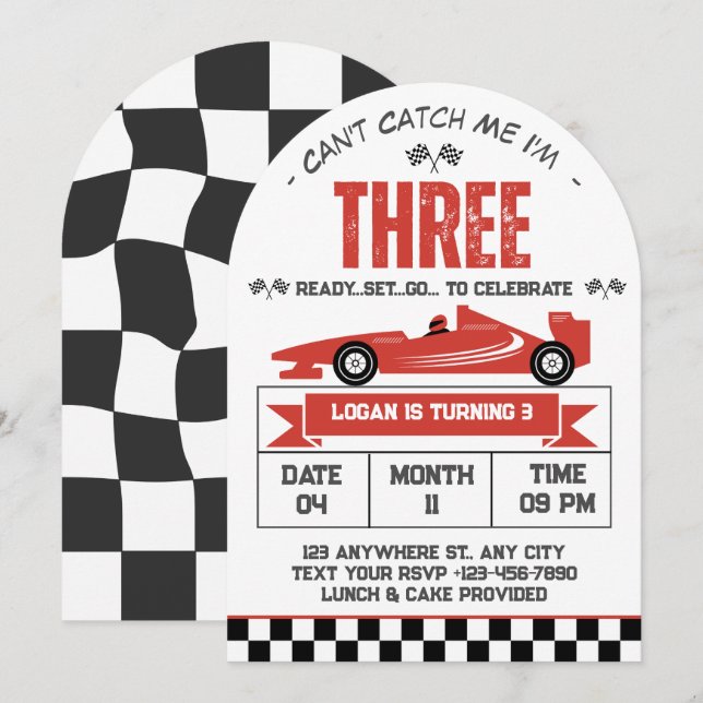 Kann mich nicht erwischen, ich bin drei Rennwagen  Einladung (Vorne/Hinten)