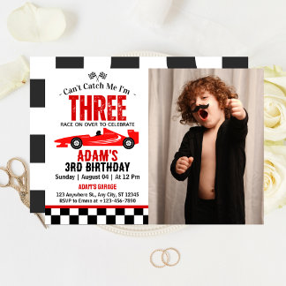 Kann mir kein Rennwagen Junge 3. Geburtstag Party Einladung