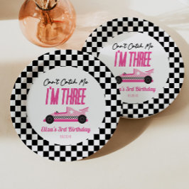 Kann mir kein rosa Rennwagen des 3. Geburtstags-Pa Pappteller