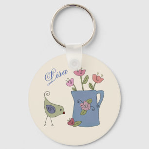 Kanne mit Vogel persönlich Schlüsselanhänger