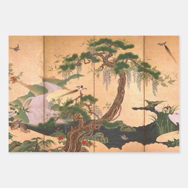 Kano Eino Vögel und Blume Frühjahr und Sommer W Geschenkpapier Set (Vorderseite)