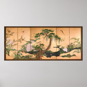 Kano Eino Vögel und Blume von Frühjahr und Sommer Poster