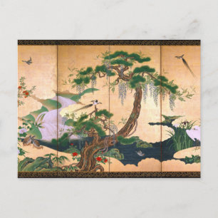 Kano Eino Vögel und Blume von Frühjahr und Sommer Postkarte