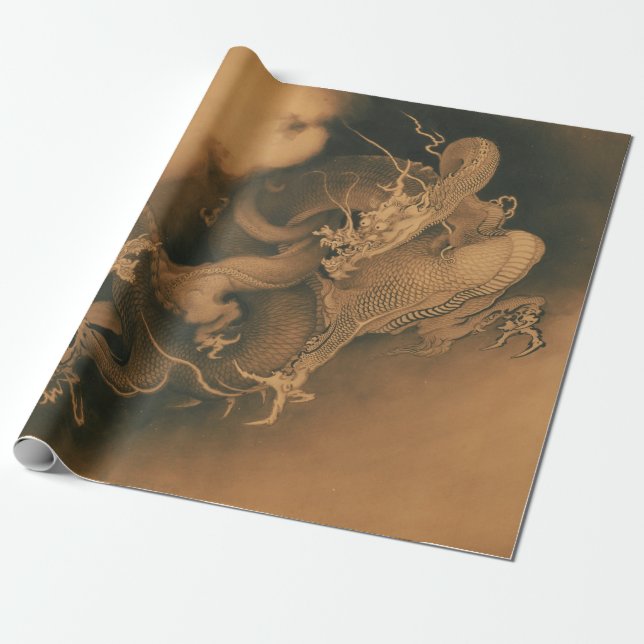 Kanō Hōgai - zwei Drachen in Wolken Geschenkpapier (Ungerollt)