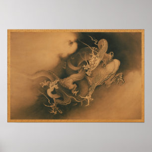 Kanō Hōgai Zwei Dragons in Wolken Poster