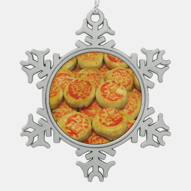 Kanom Pia ข ม เ ปี๊ ะ ~ asiatische Süßigkeiten Nac Schneeflocken Zinn-Ornament (Vorderseite)
