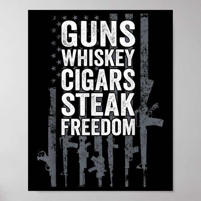 Kanonen Whiskey Zigarren Steak Freedom - Funny Dri Poster (Vorne)