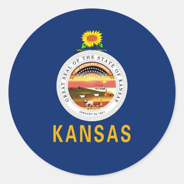 Kansan Flag & Siegel, Flagge Kansas Runder Aufkleber (Vorderseite)