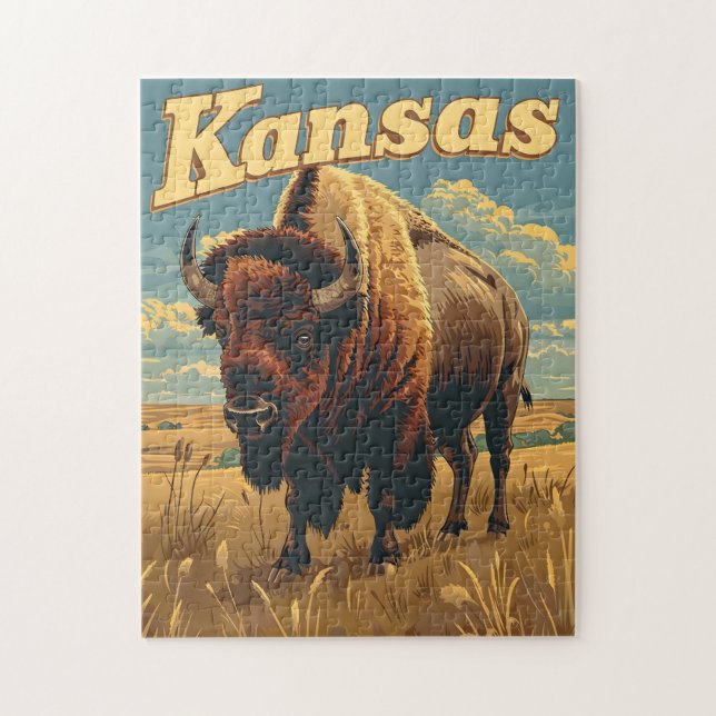Kansas Bison Vintag Puzzle (Vertikal)
