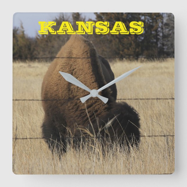 Kansas Buffalo Square Wall Clock Quadratische Wanduhr (Vorderseite)