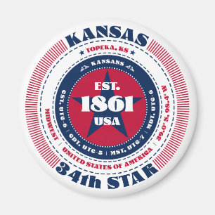 Kansas Circle Typografy Souvenir Magnet