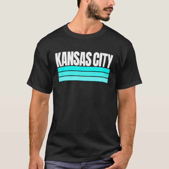 Kansas City Aquamarin White Retro Stripes Heimat K T-Shirt (Vorderseite)