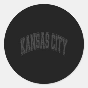 Kansas City gebogener Text Schwarz mit schwarzem D Runder Aufkleber