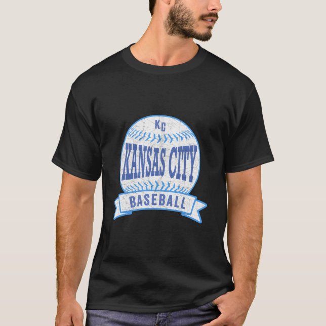Kansas City Kc Baseball Kc Blue Throwback T-Shirt (Vorderseite)