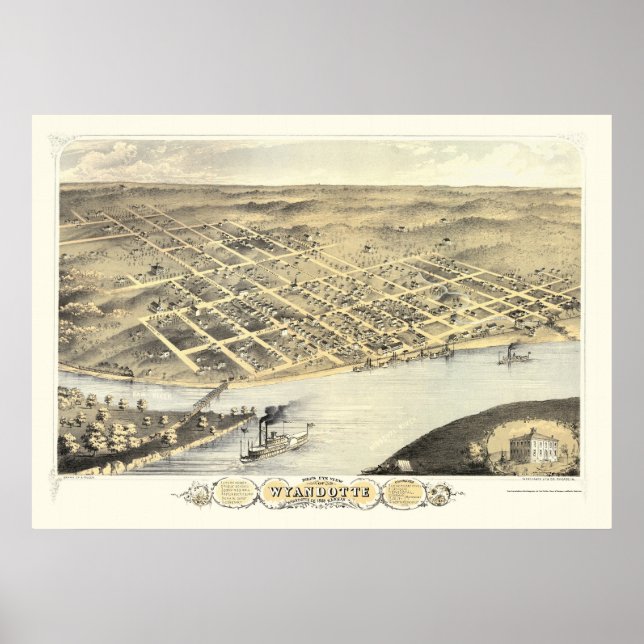 Kansas City, KS Panoramic Map - 1869 Poster (Vorne)