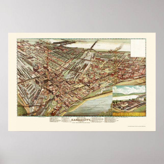 Kansas City, KS Panoramic Map - 1895 Poster (Vorne)
