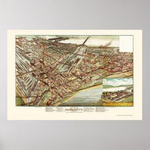 Kansas City, KS panoramische Karte - 1895 Poster
