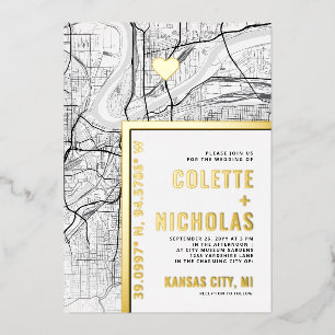 Kansas City Love Locator Stadt-Themen-Hochzeit Folieneinladung