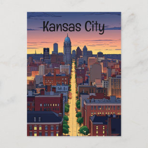 Kansas City Missouri Animation Stil Postkarte