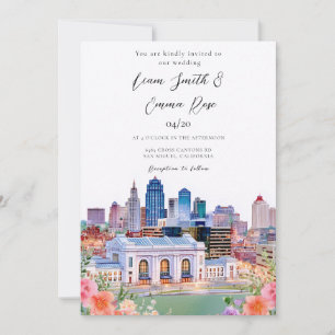 Kansas City Missouri Aquarell-Himmelzeile Hochzeit Einladung