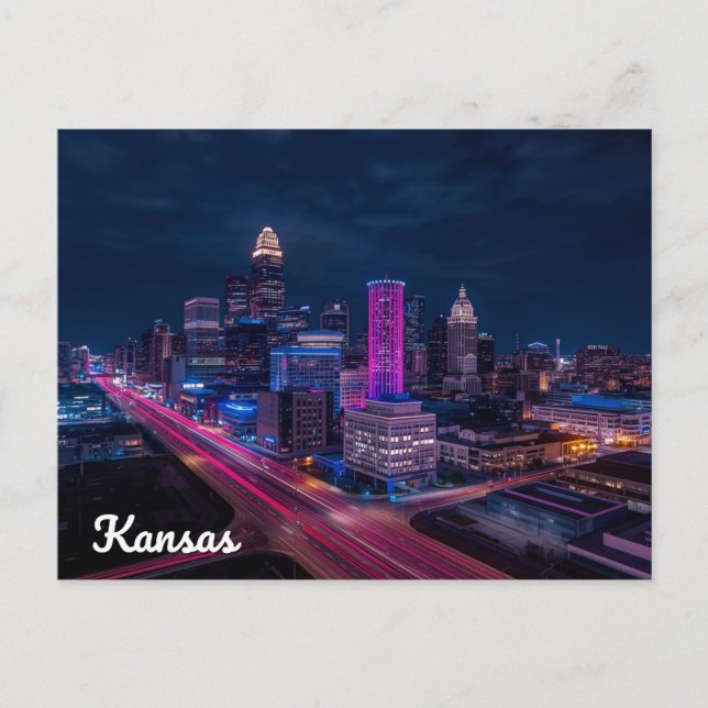 Kansas City Missouri Skyline Night Postkarte (Vorderseite)