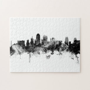 Kansas City Missouri Skyline Schwarz-weiß Puzzle