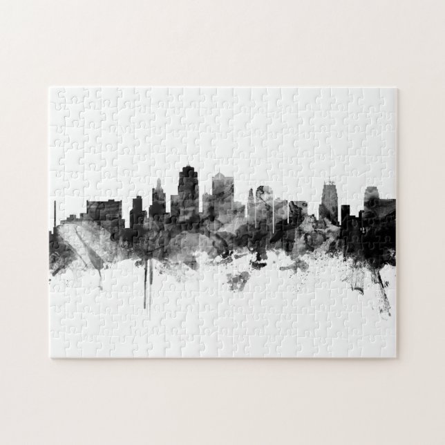 Kansas City Missouri Skyline Schwarz-weiß Puzzle (Horizontal)