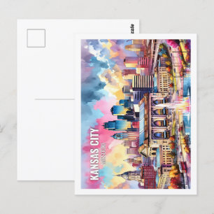 Kansas City Missouri USA Berühmter Ort Aquarell Postkarte