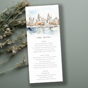 Kansas City Missouri Watercolor Wedding Menu Card Einladung