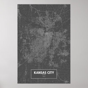 Kansas City, Missouri (weiß auf Schwarzem) Poster
