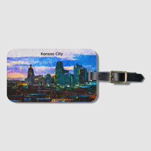 Kansas City Oil Paint Panorama Aussicht Vintag Gepäckanhänger