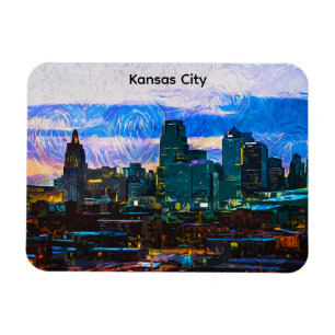 Kansas City Oil Paint Panorama Aussicht Vintag Magnet
